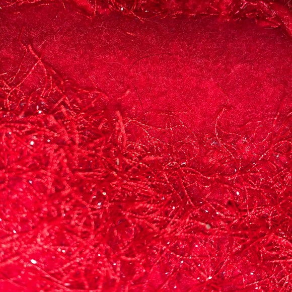 Custom Red Felt Small Purse with Glitter Yarn Trim and Red/Silver Bead Handle - Picture 7 of 8